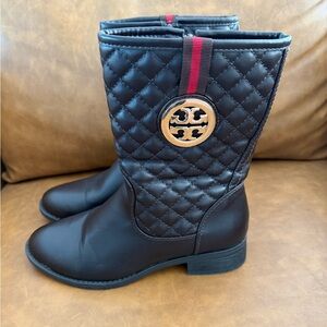 Tory Burch Quilted Gold Brown Boots size 7